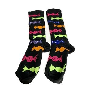 Pair Black Knee-High Compression Sports Socks with Wrapped Candy Print🟠🟣⚫️🟢💗